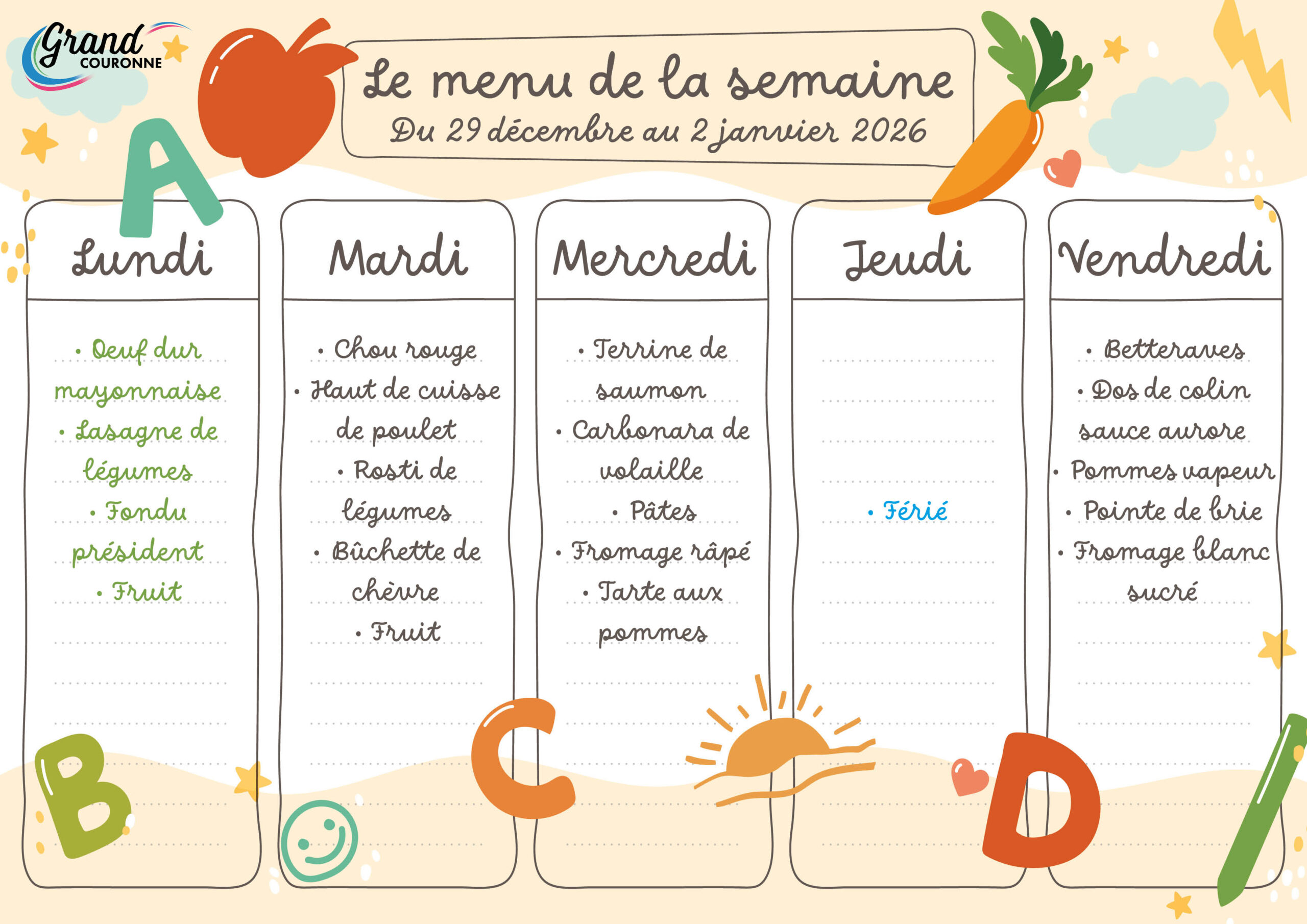 Maquette menu de la semaine 01