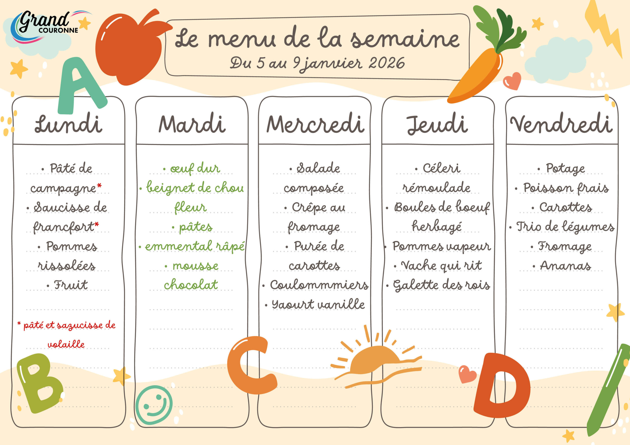 Maquette menu de la semaine 02