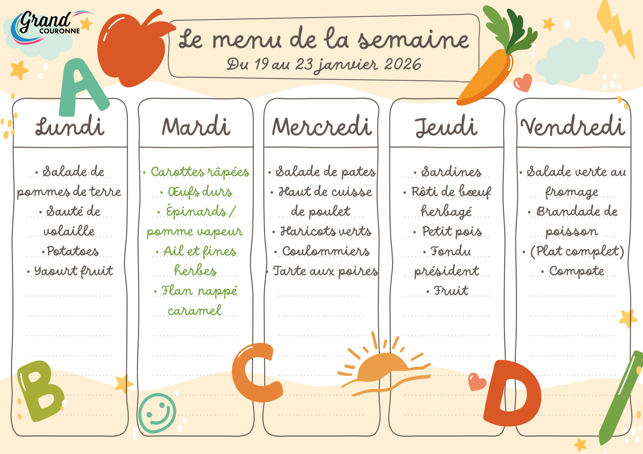 Maquette menu de la semaine 04