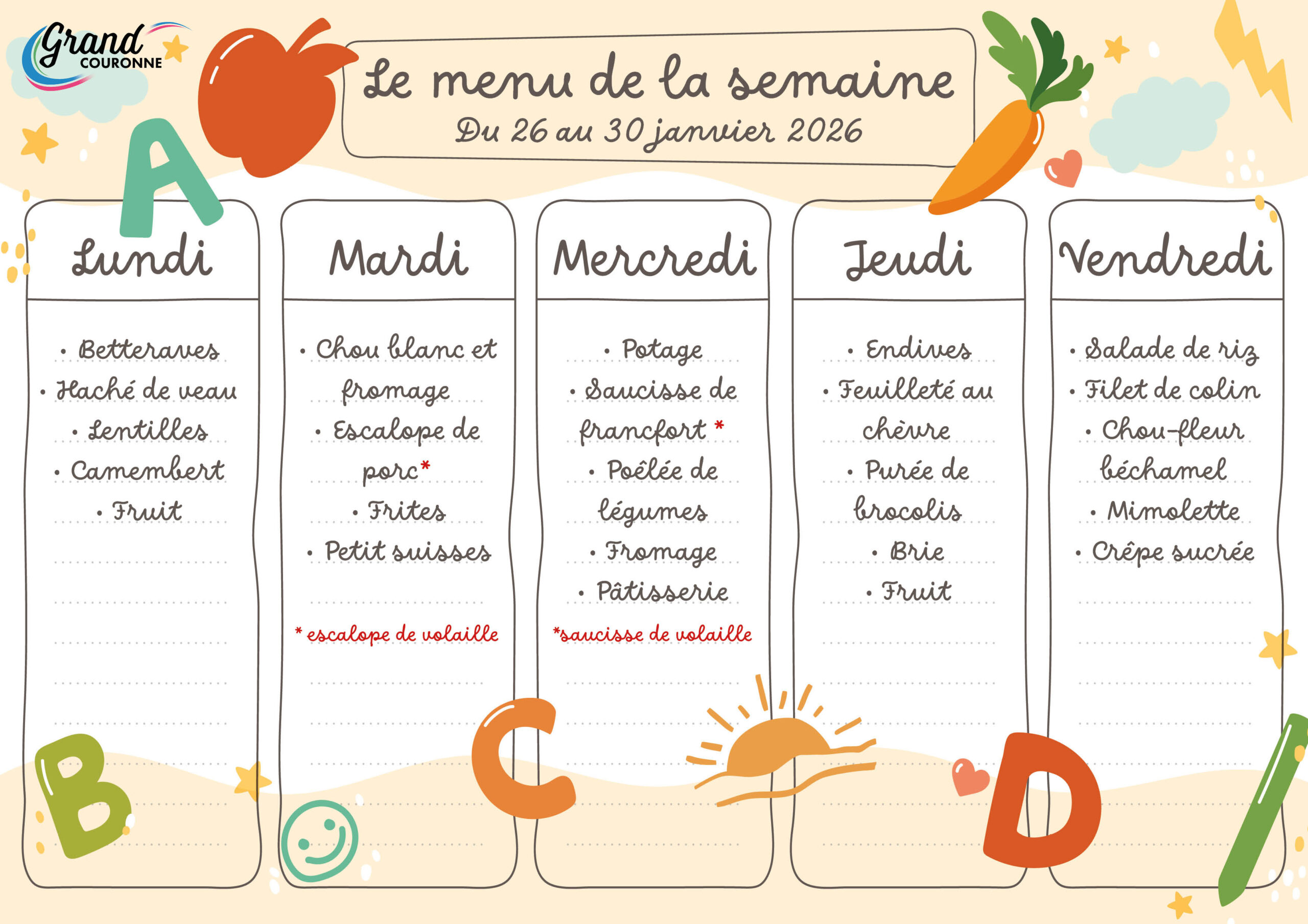 Maquette menu de la semaine 05