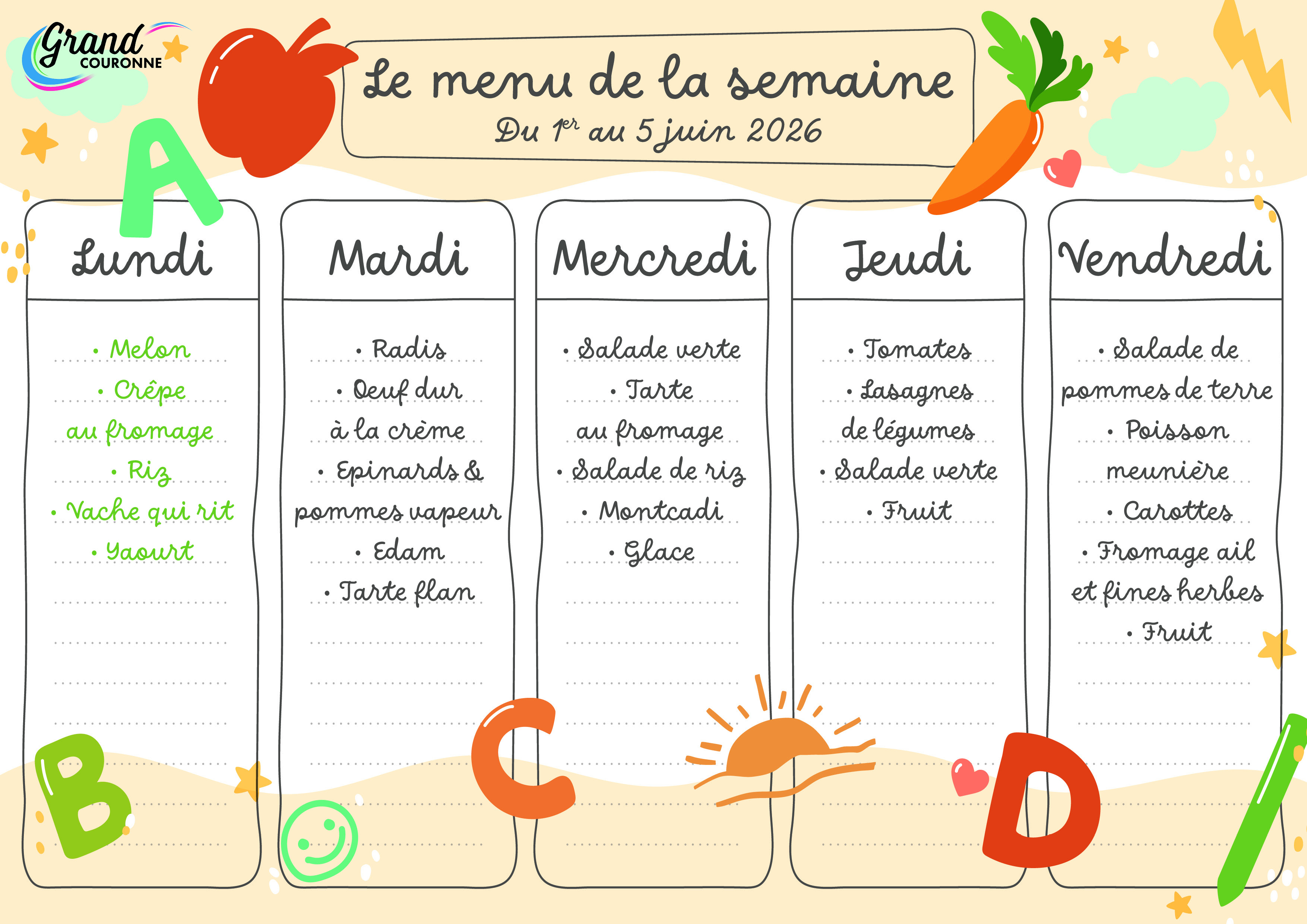 Maquette menu de la semaine 23