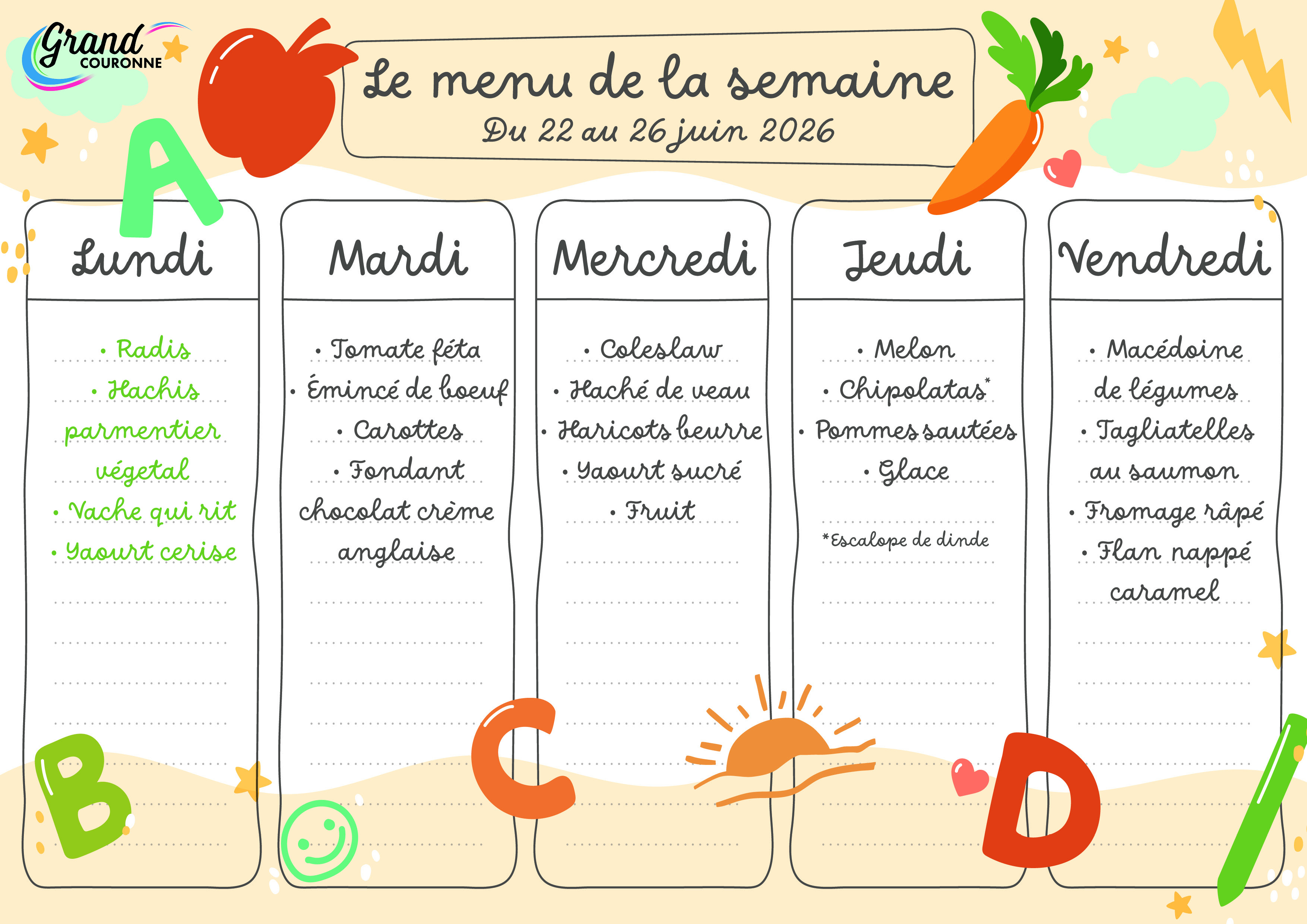 Maquette menu de la semaine 26