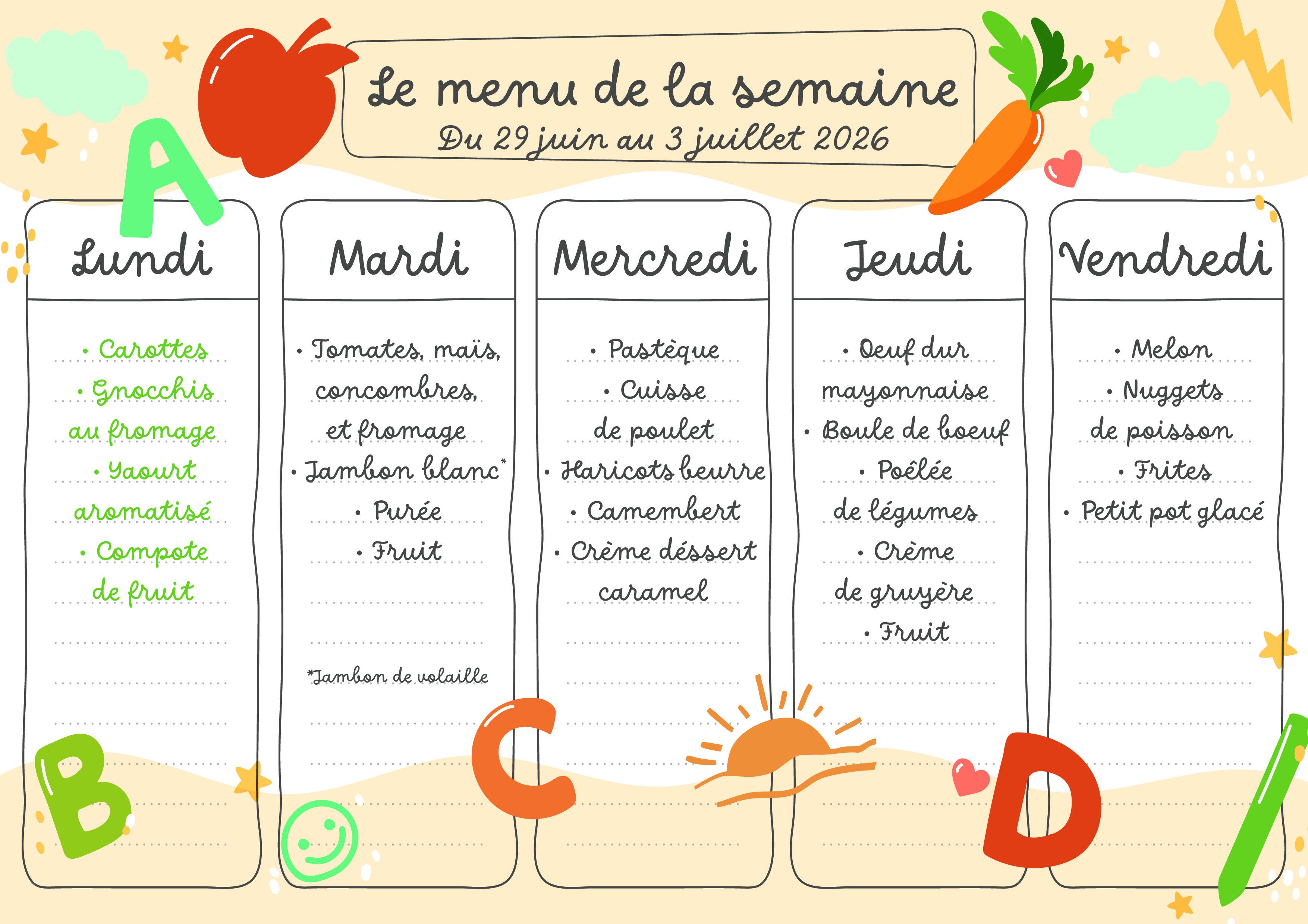 Maquette menu de la semaine 27