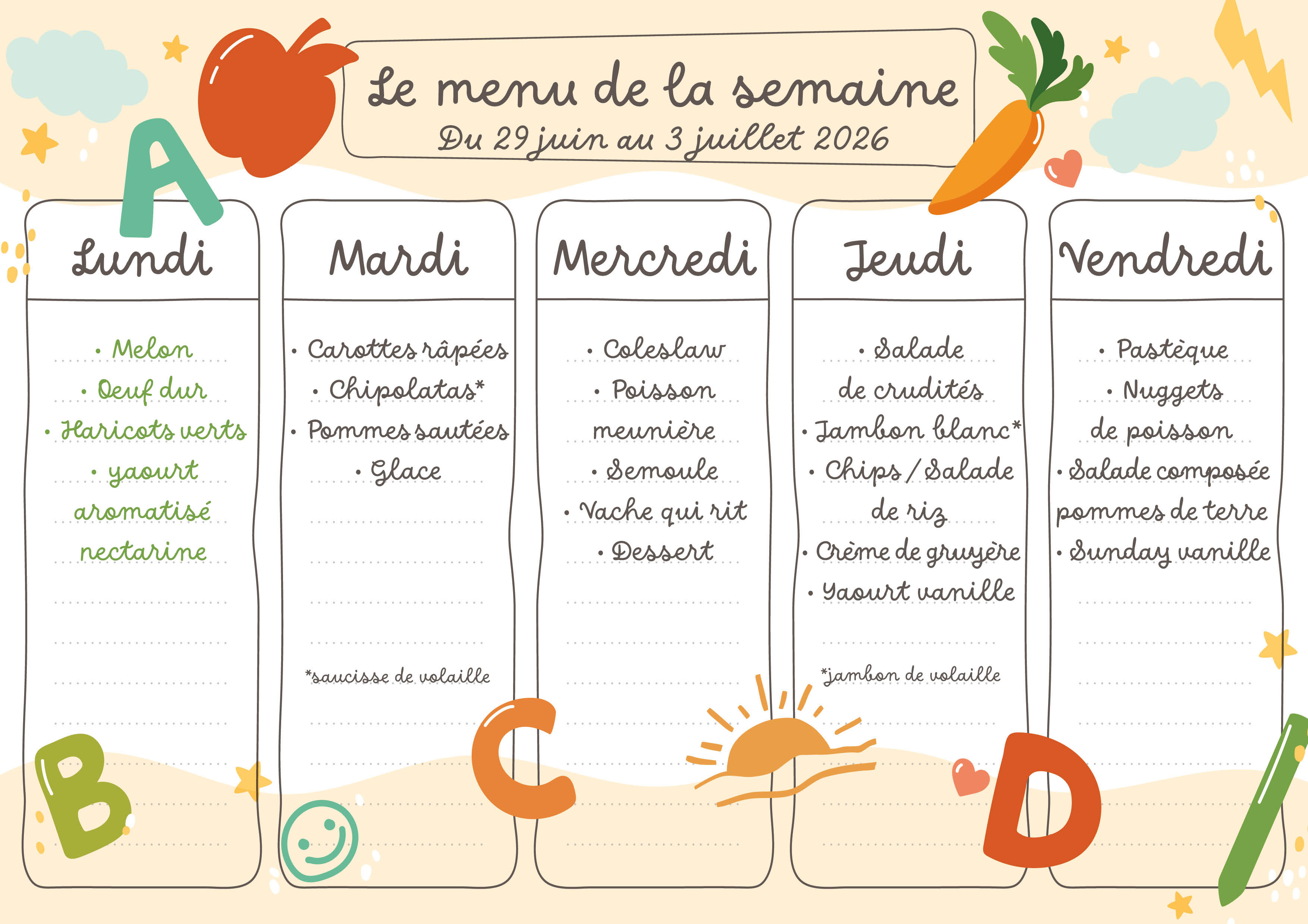 Maquette menu de la semaine 27