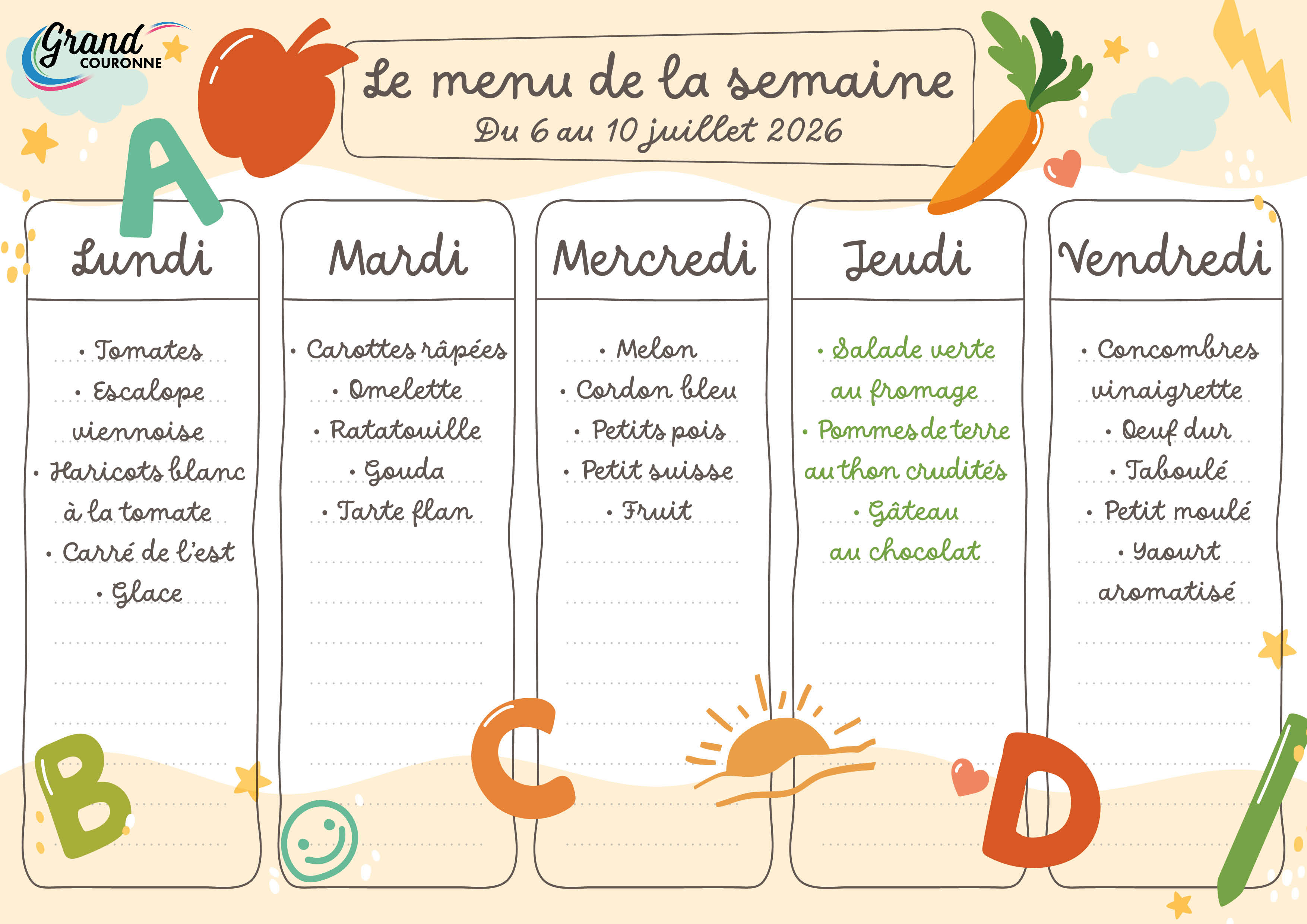 Maquette menu de la semaine 28