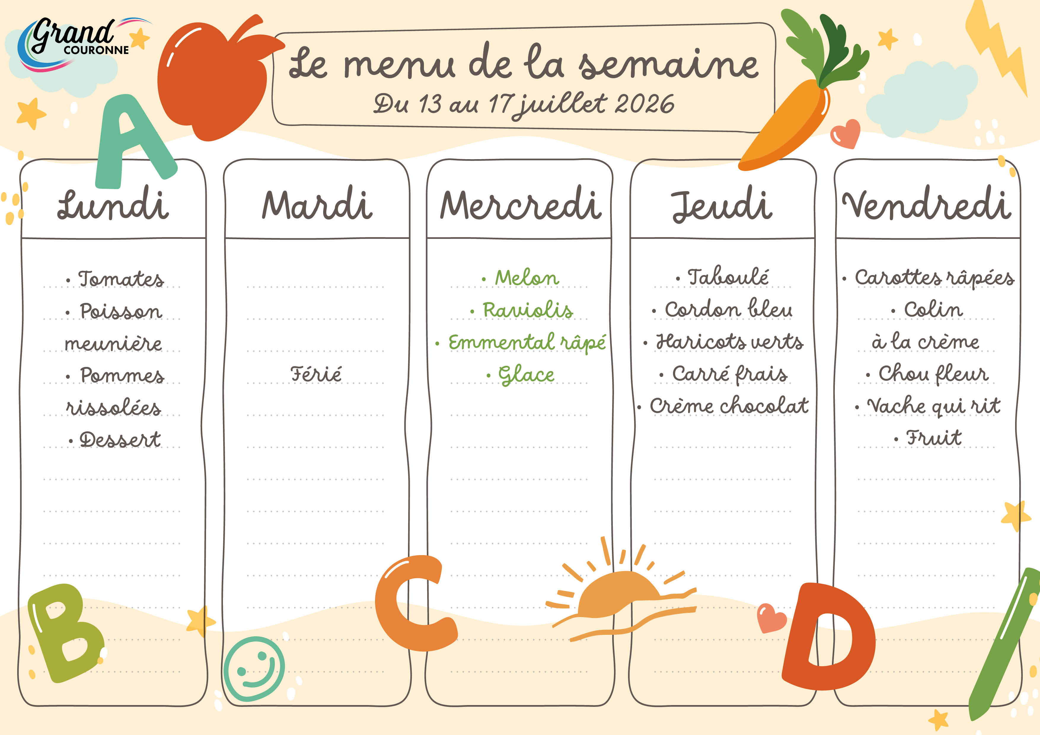 Maquette menu de la semaine 29