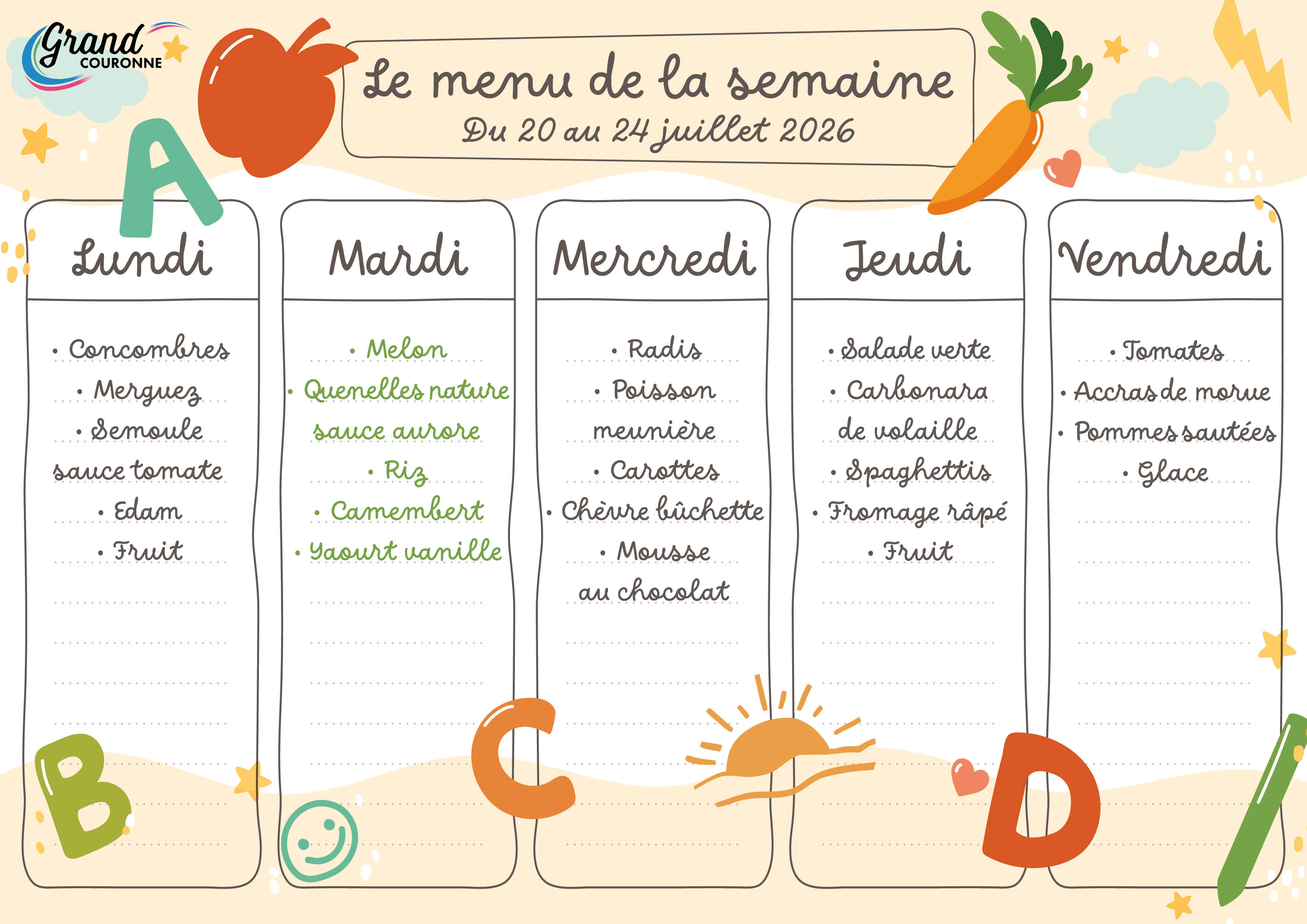 Maquette menu de la semaine 30