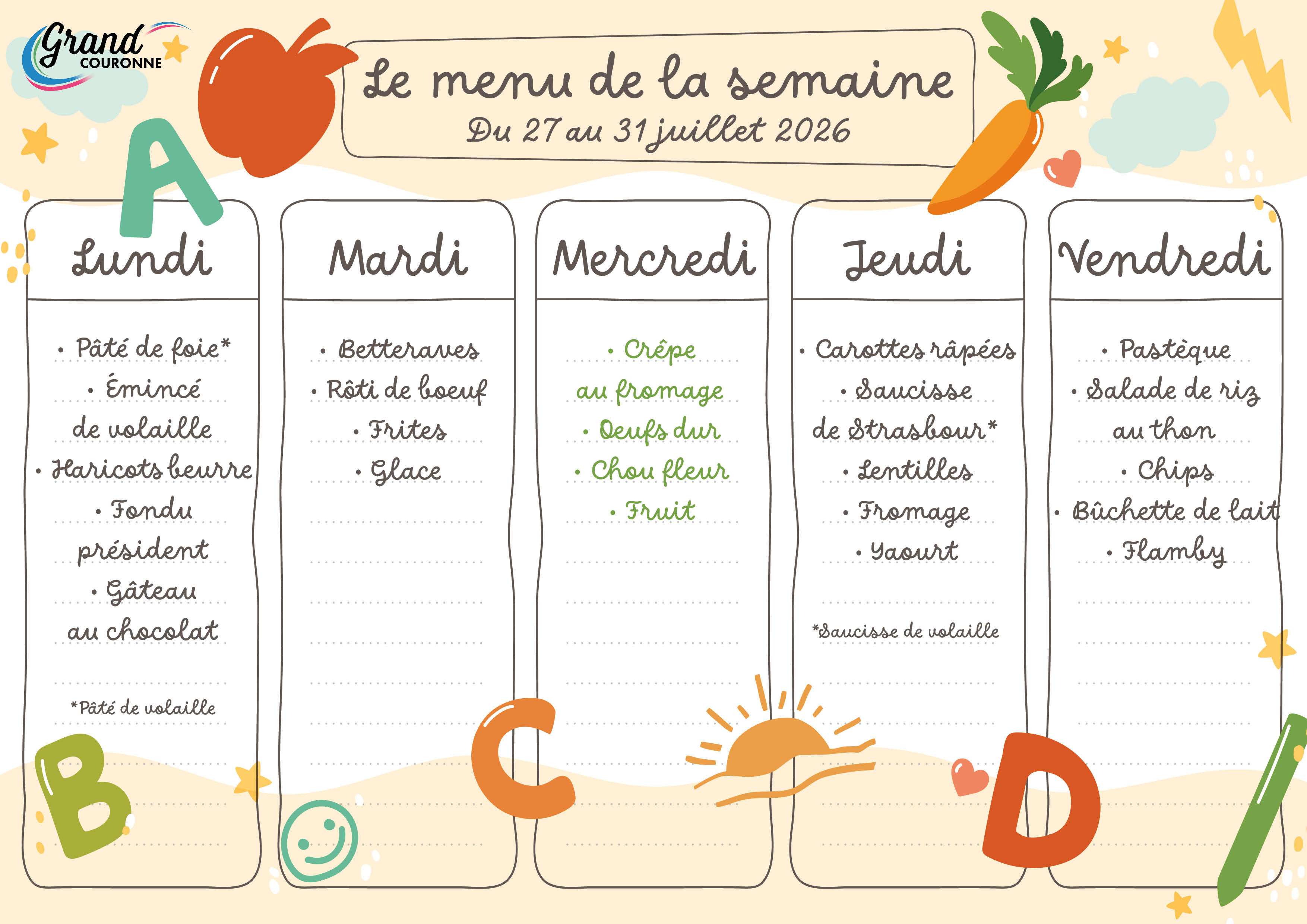 Maquette menu de la semaine 31