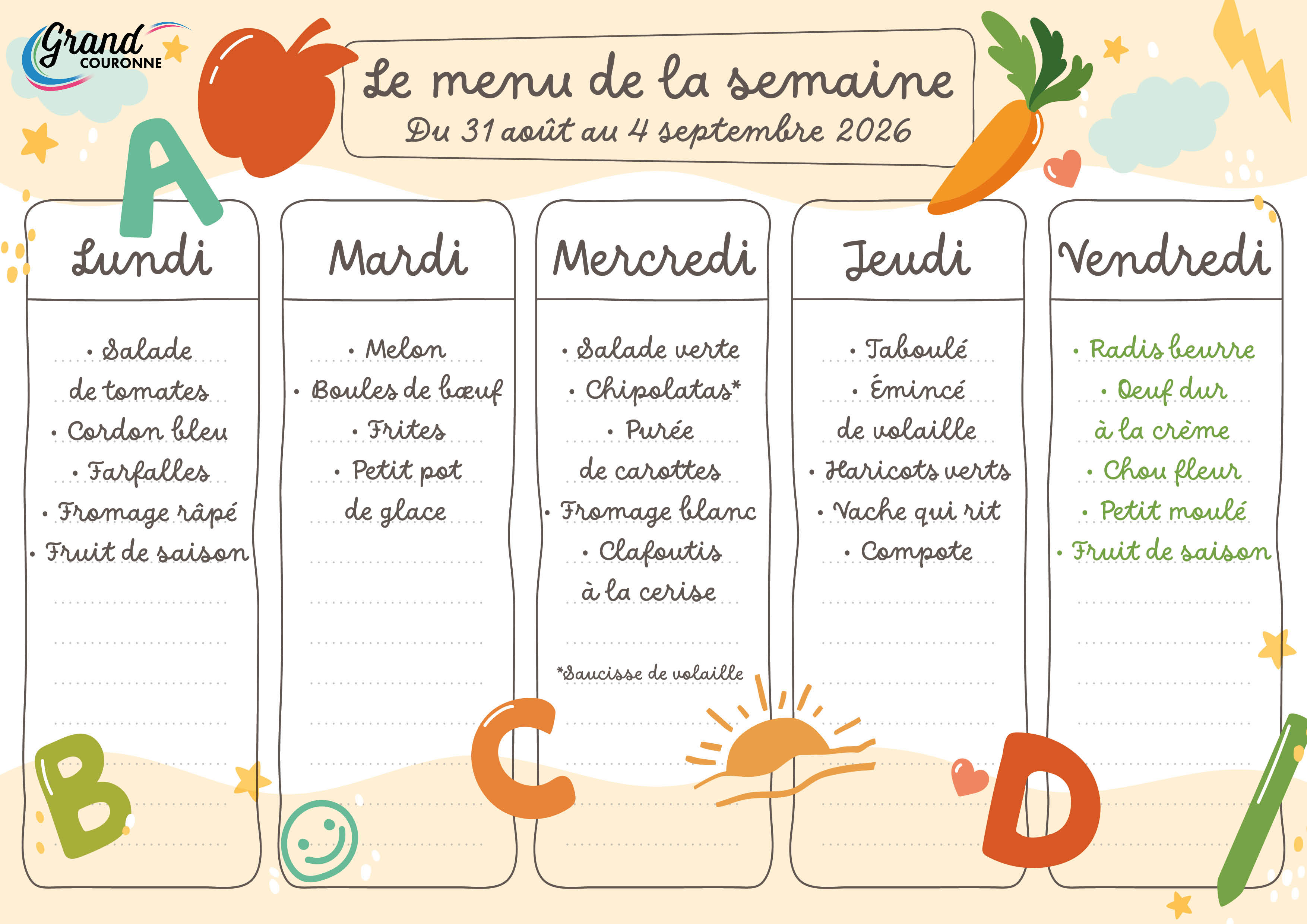 Maquette menu de la semaine 36