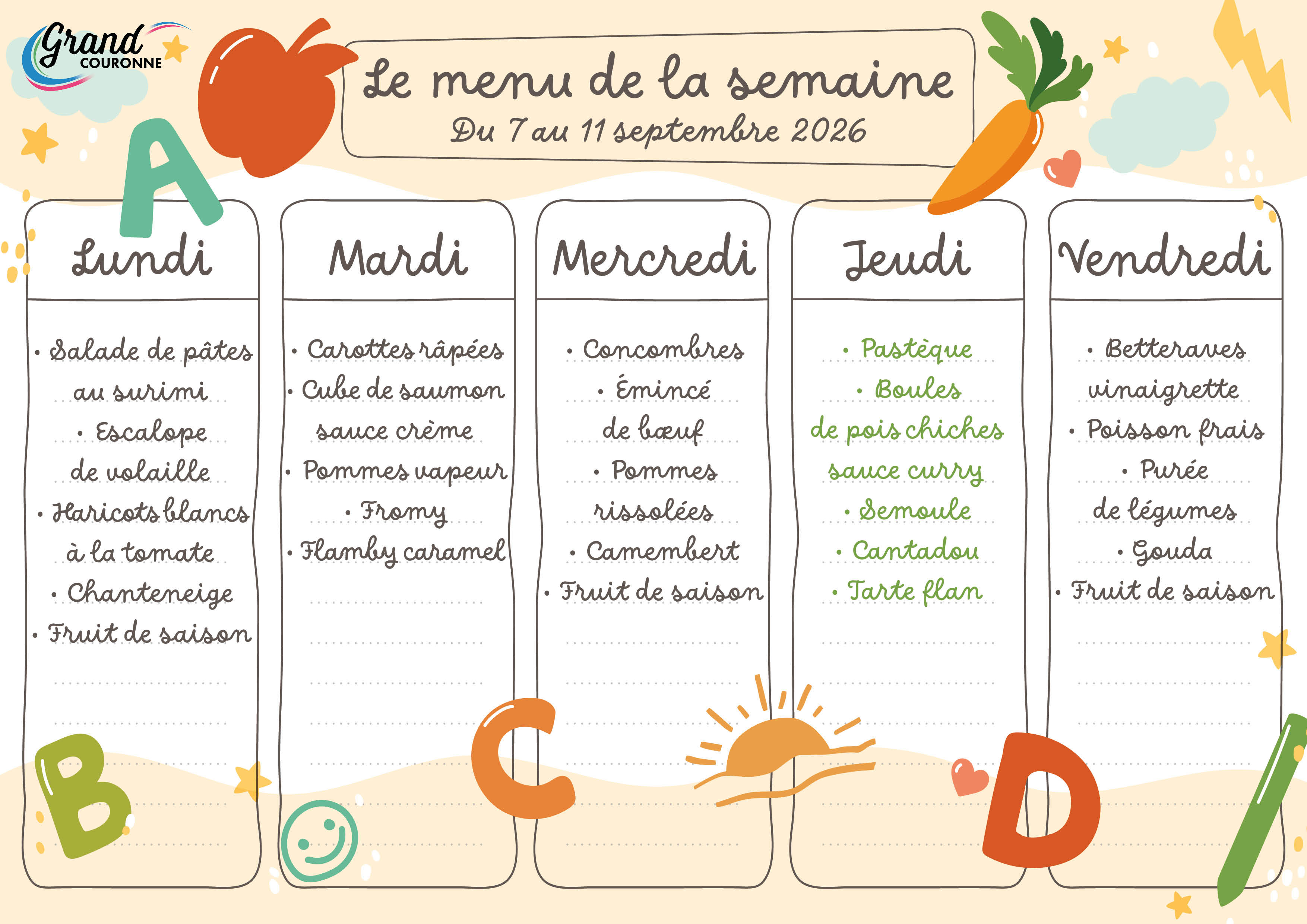 Maquette menu de la semaine 37