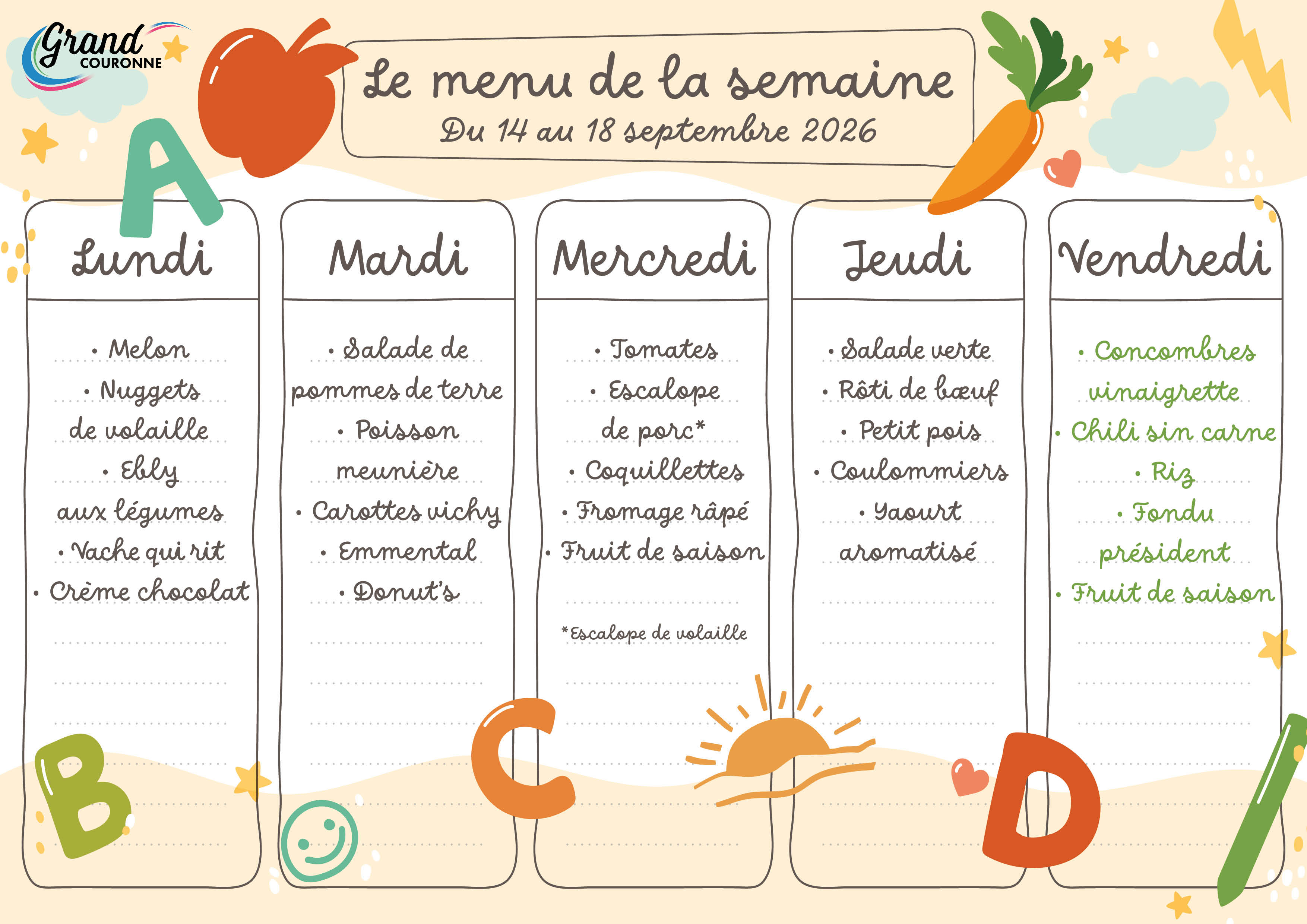 Maquette menu de la semaine 38