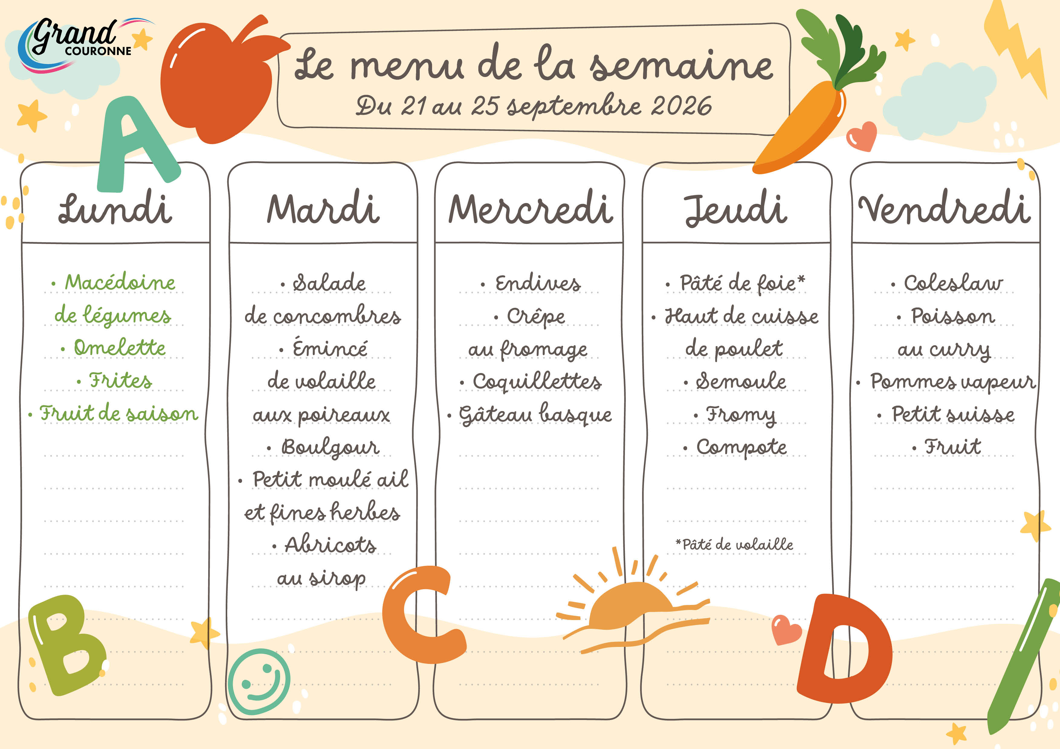 Maquette menu de la semaine 39