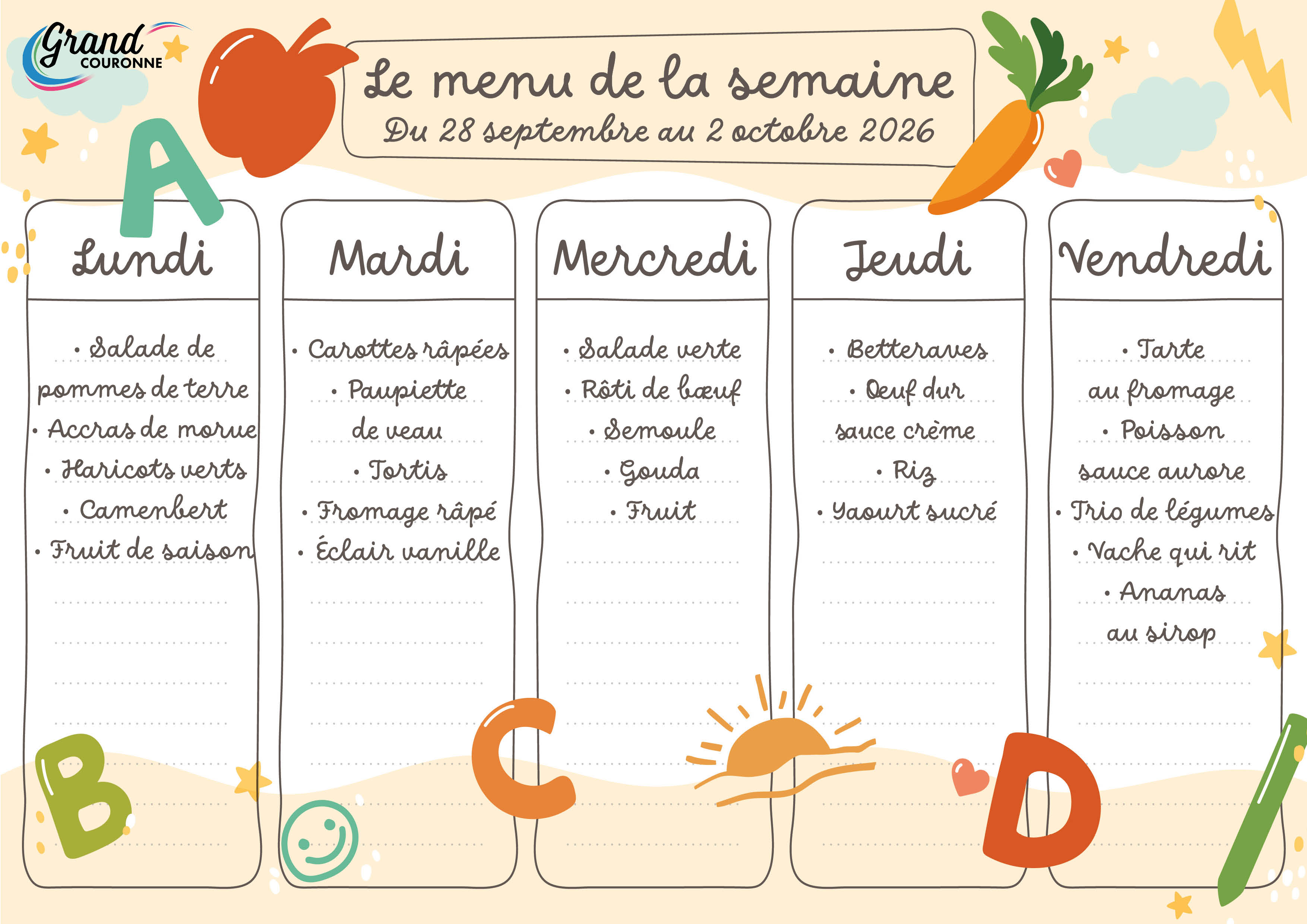 Maquette menu de la semaine 40