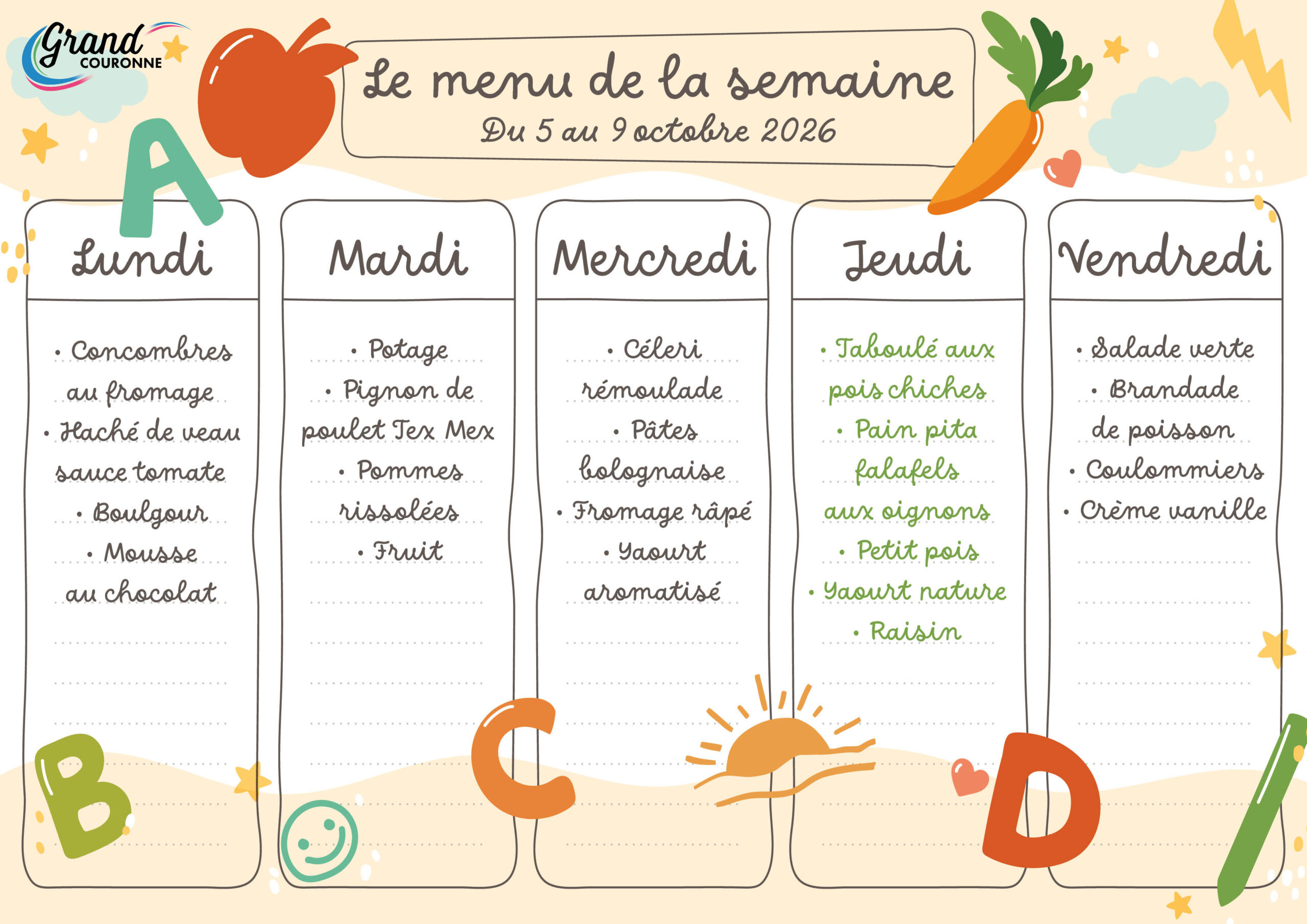 Maquette menu de la semaine 41