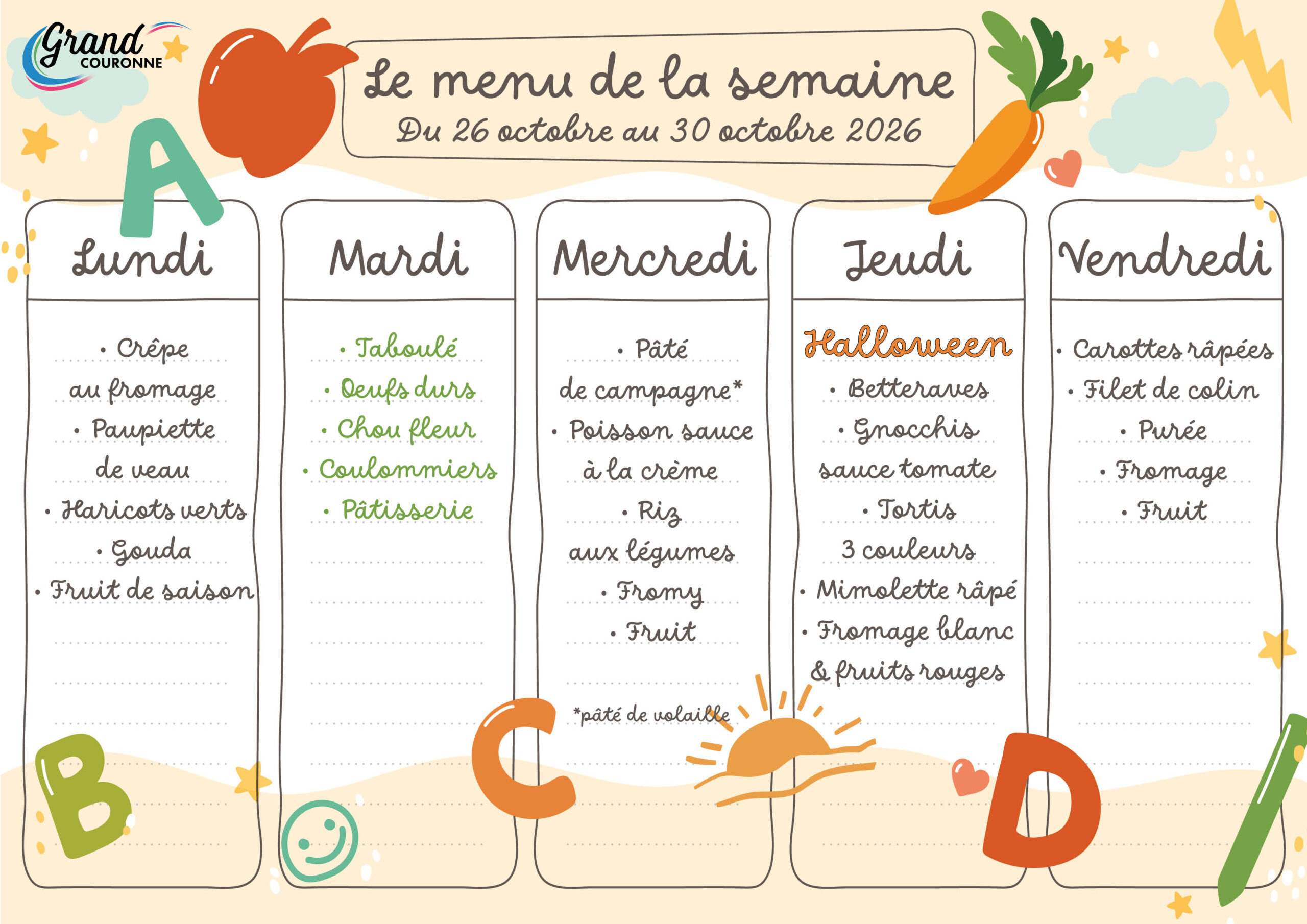 Maquette menu de la semaine 44